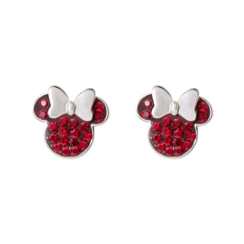 Disney Minnie Mouse Jewelry, Sterling Silver Pave Birthstone Crystal Stud Earrings