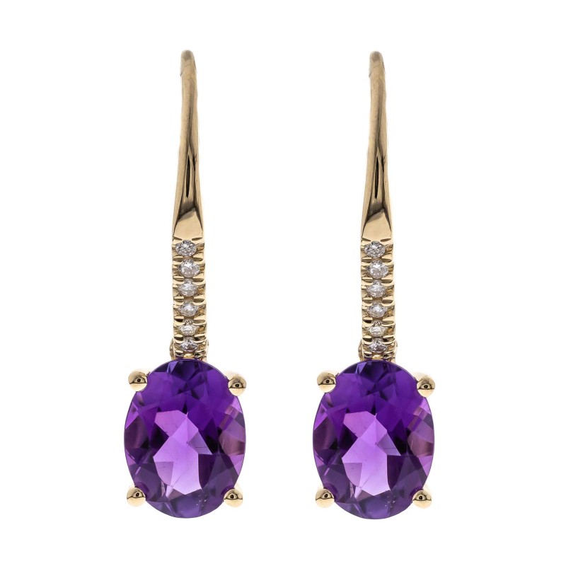 Gin & Grace 14K Yellow Gold Amethyst leverBack Earring for Women Jewelry Gifts
