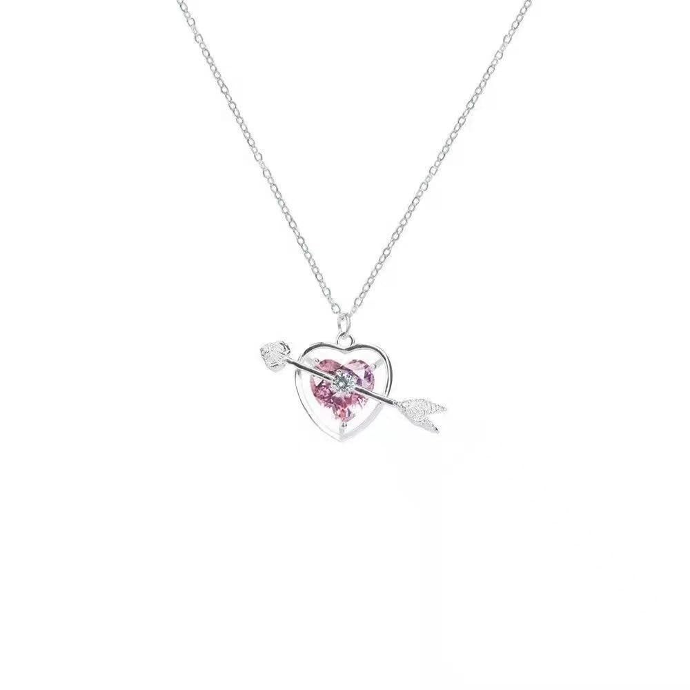 Female Cupid's Arrow Pink Gem Pendant Necklace, God of Love Forever Cares for You
