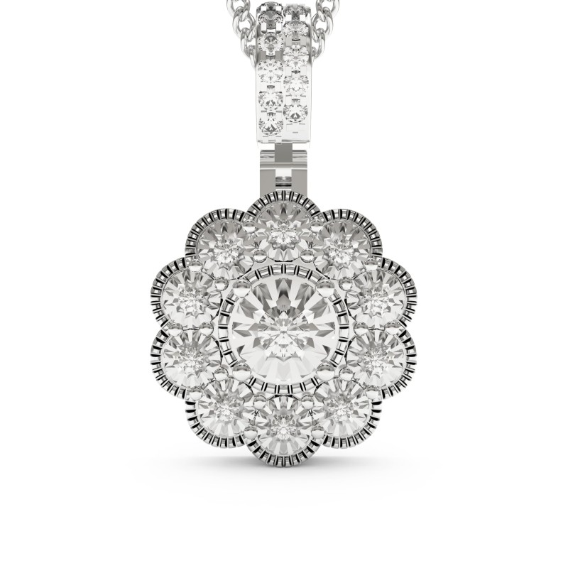 Jewyo 0.22 Cttw Round Cut Natural Diamond (Color: I-J, Clarity: SI) | Elegant Design Halo Pendant Necklace With 18" Chain | Crafted In 14k White Gold