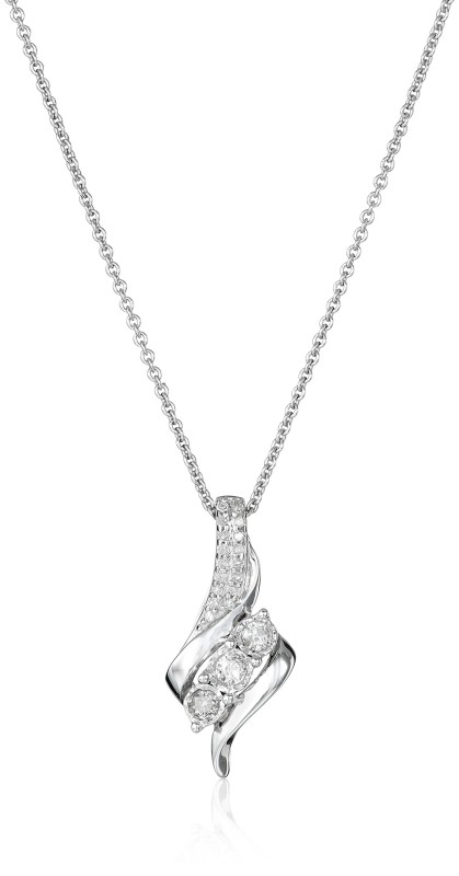 Amazon Collection Diamond 3 Stone Pendant Necklace (1/4 cttw), 18"