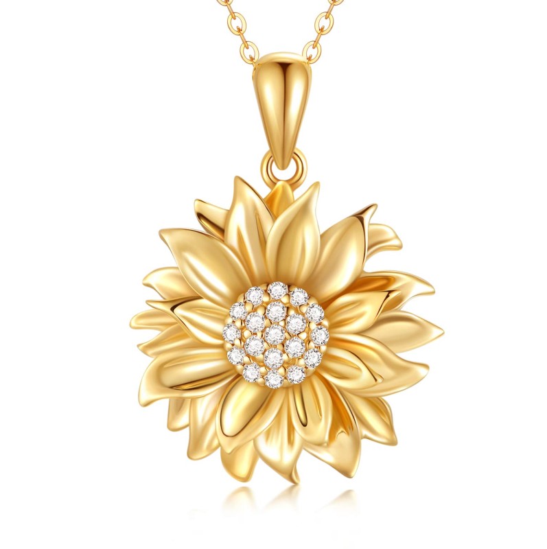 SISGEM Solid 14K Sunflower Pendant Necklace, Real Gold Flower Necklace for Women Girls You are May Sunshine Necklace Fine Jewelry Gifts for Wife, Mom,Girlfriend, 16''-18''