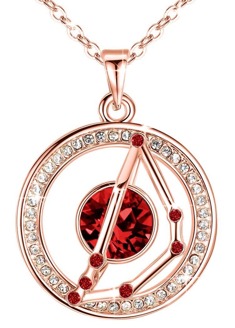Leafael "Superstar Zodiac Constellation Pendant Necklace Made with Premium Crystal Horoscope Jewelry, Gold or Rose Gold Plated, 18"+ 2"