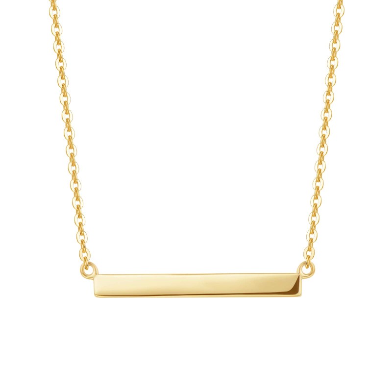 FANCIME 14K Real Solid Gold Bar Necklace Simple Gold Pendant Horizonal Bar Necklace Daily Wear Fine Jewelry for Women 16”+2” Extender 1.37g